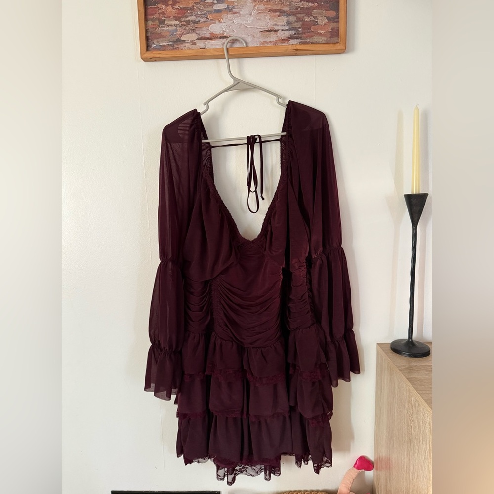 Fashion Nova Deep Wine Long Sleeve Dress